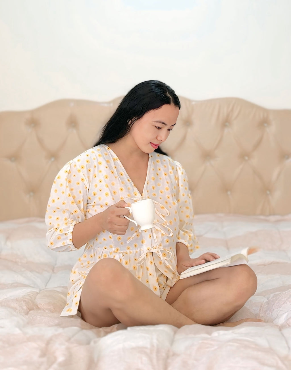 Sunlit Bloom Tie-Front Night Dress