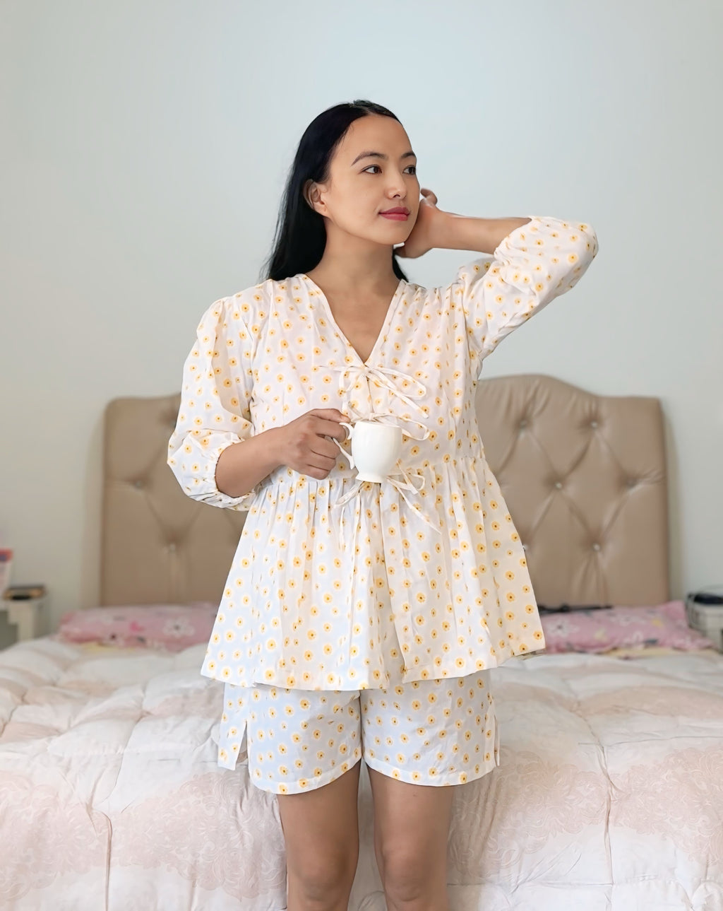 Sunlit Bloom Tie-Front Night Dress