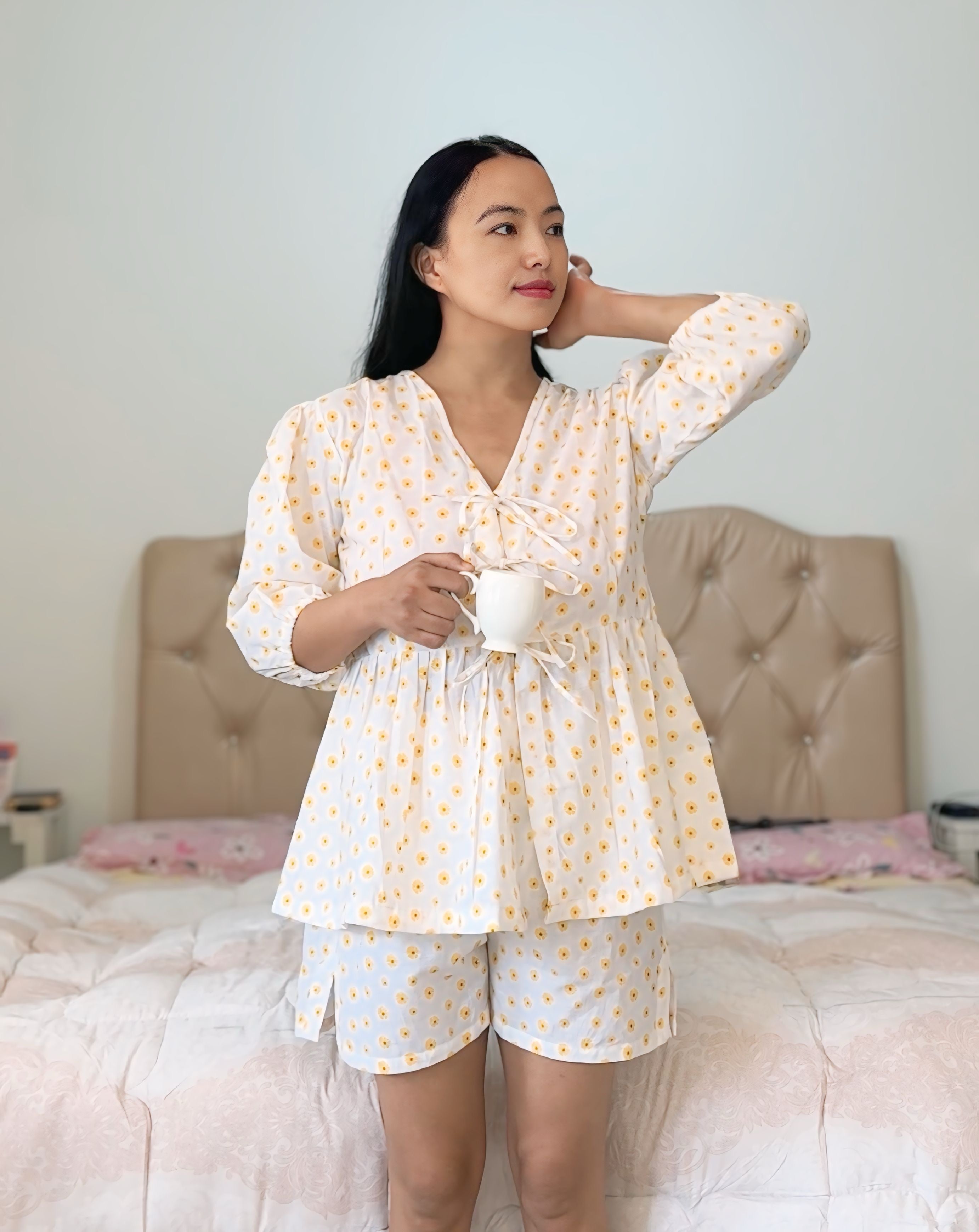 Sunlit Bloom Tie-Front Night Dress